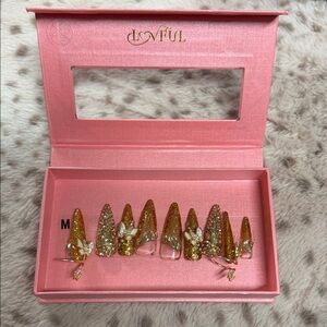 Gold Glitter Press-On Nails with Butterfly Accents loveful